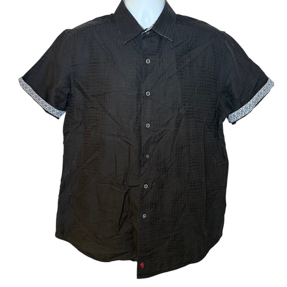 Robert Graham Mens L Black Linen Blend Short Sleeve Button Up Shirt Classic Fit - Picture 2 of 10